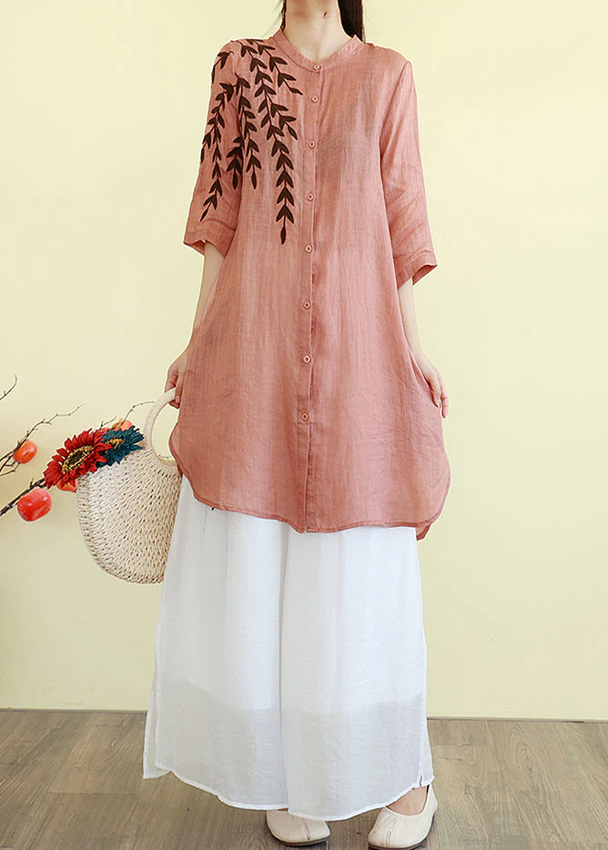 Classy Orange Embroidered Linen Mid Dresses Summer - Image 4