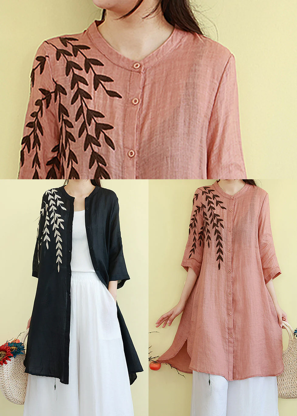 Classy Orange Embroidered Linen Mid Dresses Summer - Image 5