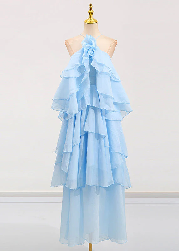 Classy Orange Ruffled Asymmetrical Patchwork Chiffon Dress Summer - Image 3