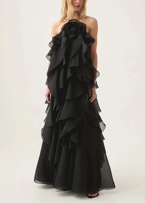 Classy Orange Ruffled Asymmetrical Patchwork Chiffon Dress Summer - Image 5