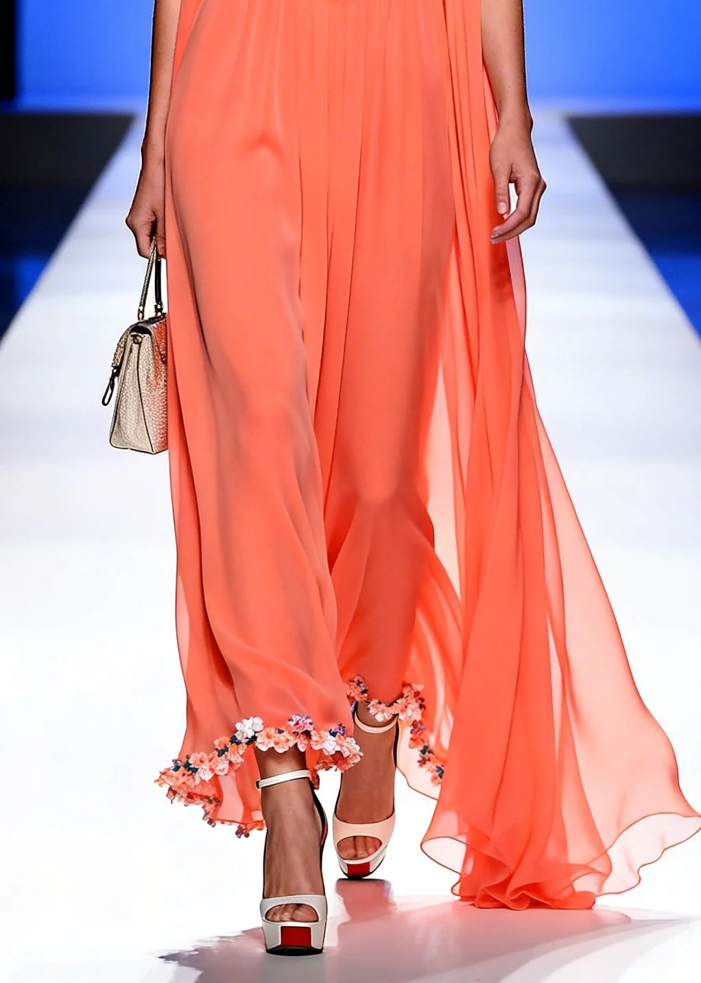 Classy Orange Turtle Neck Draping Chiffon Long Dress Summer - Image 4