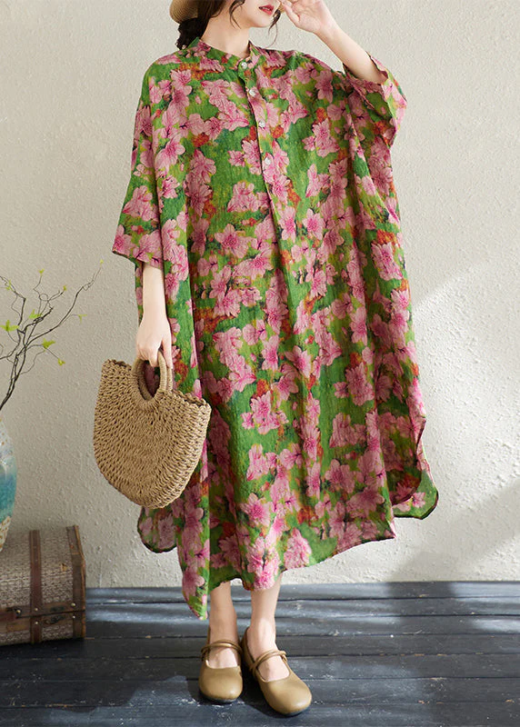 Classy Oversized Print Cotton Shirt Dresses Bracelet Sleeve - Image 3