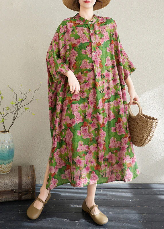 Classy Oversized Print Cotton Shirt Dresses Bracelet Sleeve - Image 4