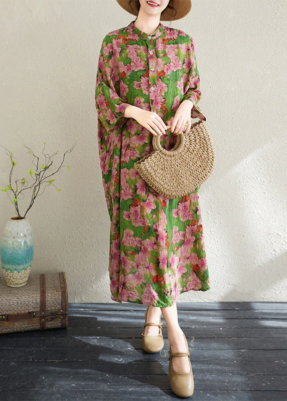 Classy Oversized Print Cotton Shirt Dresses Bracelet Sleeve - Image 5