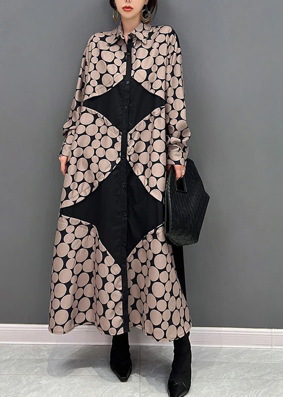 Classy Peter Pan Collar Dot Button Vacation Maxi Shirts Dresses Spring