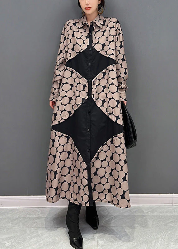 Classy Peter Pan Collar Dot Button Vacation Maxi Shirts Dresses Spring - Image 2