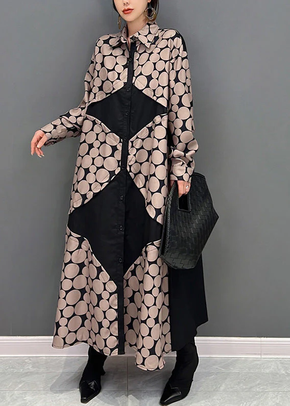 Classy Peter Pan Collar Dot Button Vacation Maxi Shirts Dresses Spring - Image 3