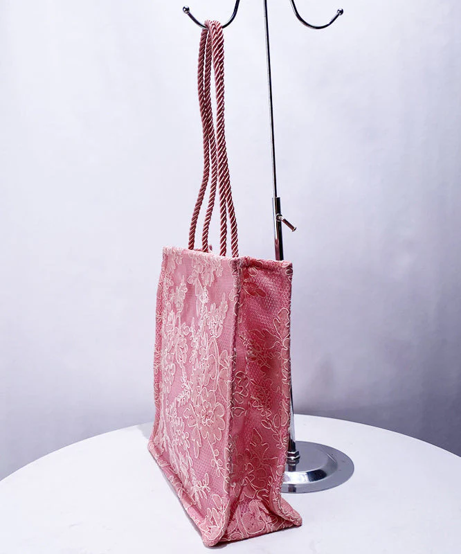 Classy Pink Embroidered Large Capacity Tulle Women Handbags - Image 3