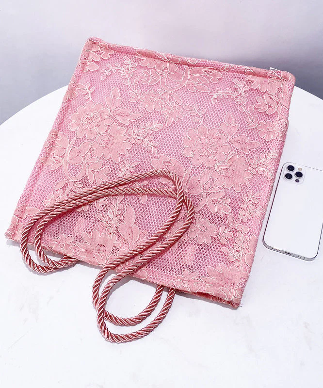 Classy Pink Embroidered Large Capacity Tulle Women Handbags - Image 4
