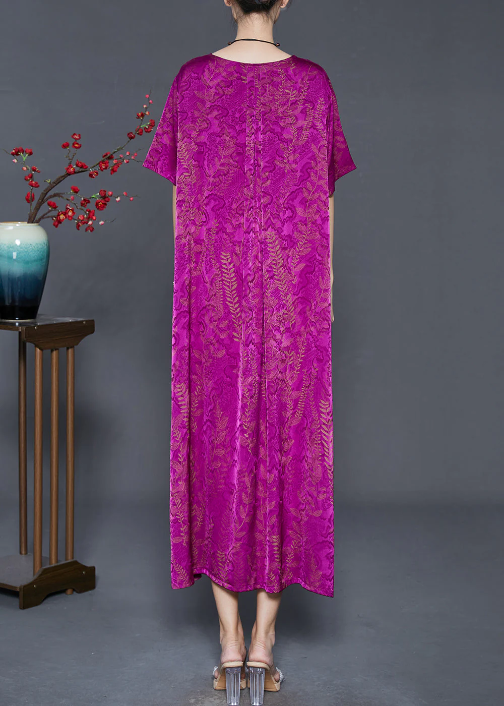 Classy Pitaya Oversized Print Silk Ankle Dress Summer - Image 4