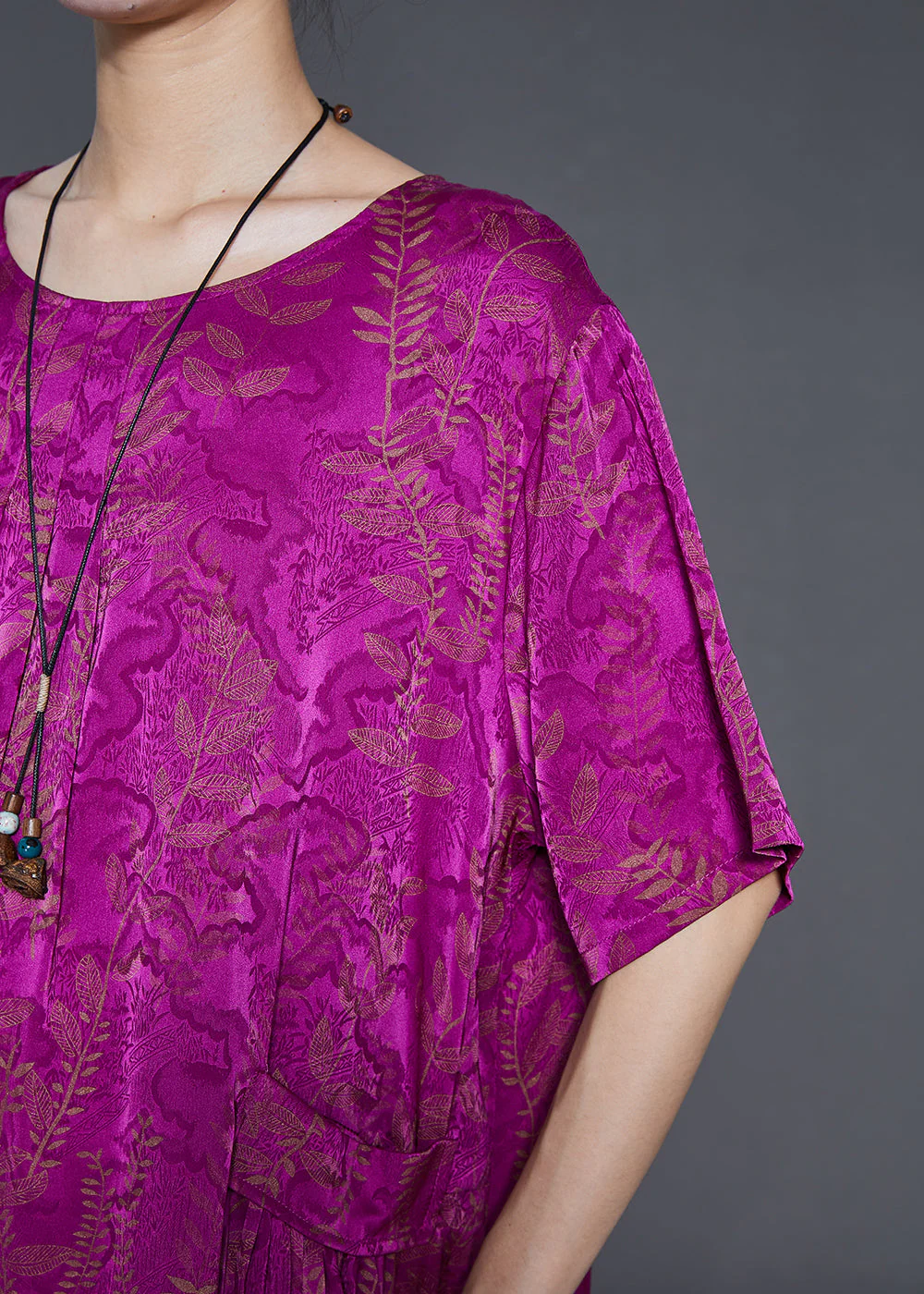 Classy Pitaya Oversized Print Silk Ankle Dress Summer - Image 5