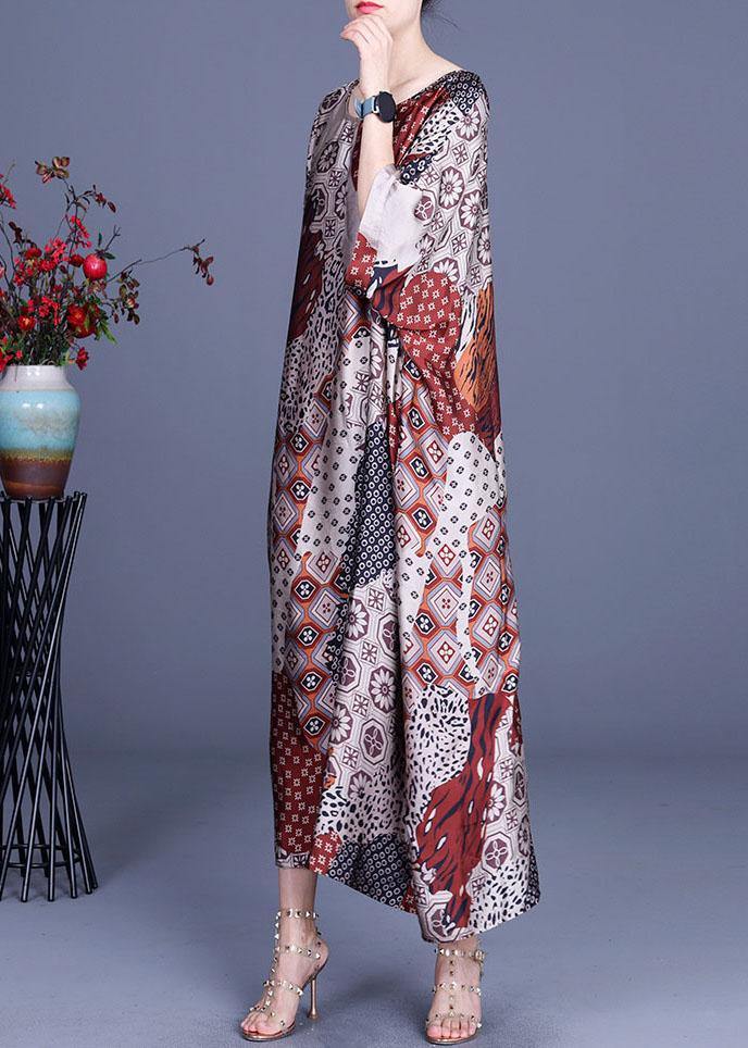 Classy Print O-Neck Half Sleeve Silk Summer Dress - Image 3