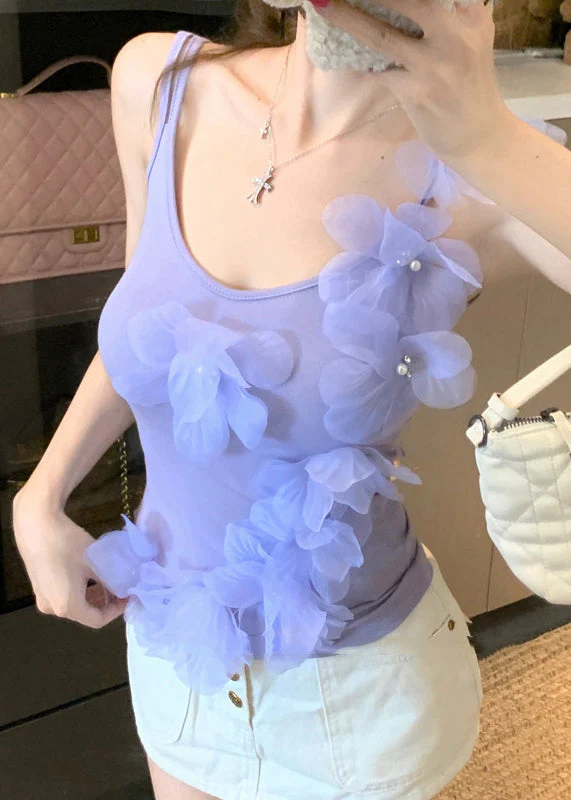 Classy Purple Handmade Floral Cotton Vests Summer - Image 4