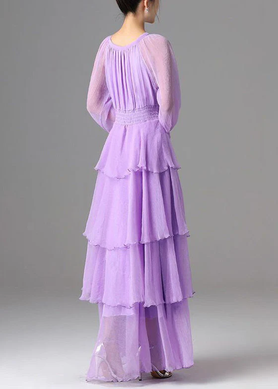 Classy Purple Lace Up Chiffon Exra Large Hem Dress Spring - Image 5