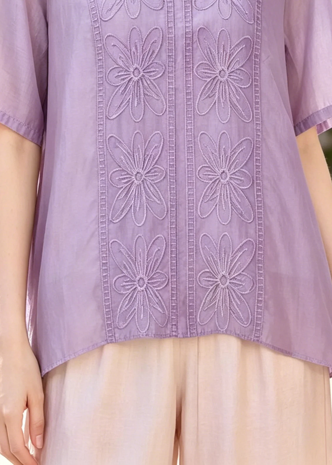 Classy Purple Oversized Embroidered Cotton Silk Top Summer - Image 4