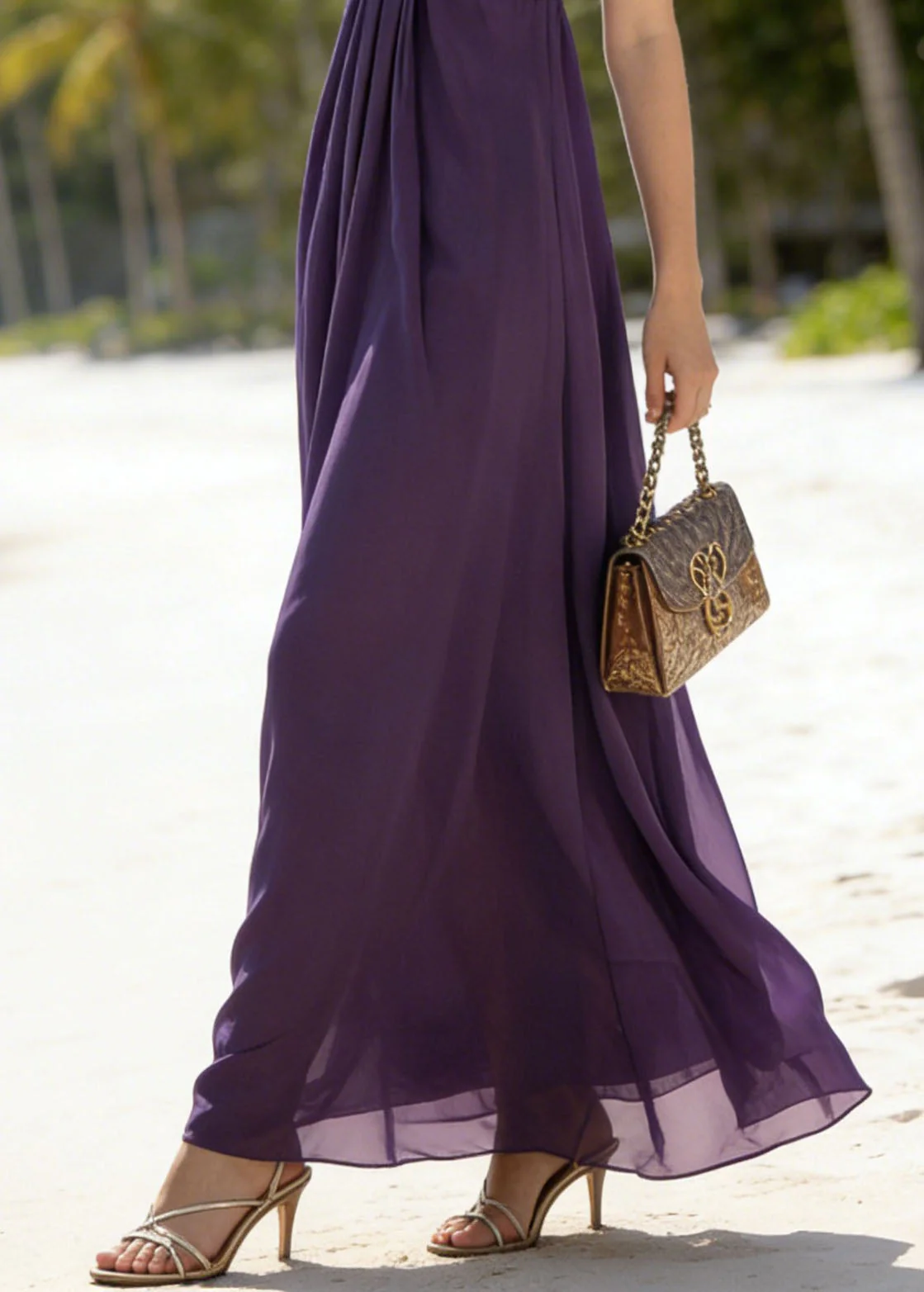 Classy Purple Patchwork Chiffon Spaghetti Strap Dress Summer - Image 5