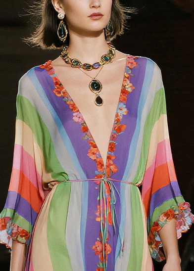 Classy Rainbow Ruffled Striped Chiffon Party Dress Summer - Image 2