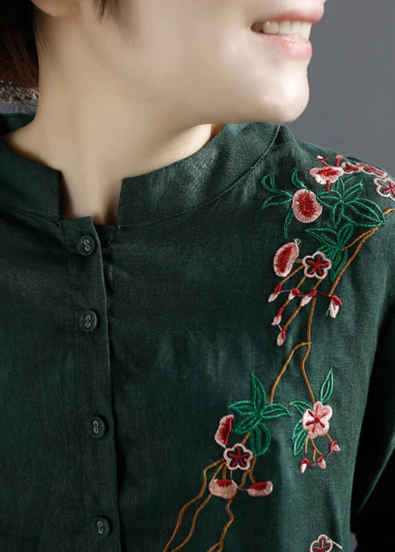 Classy Red Embroidered Linen Cinched Dresses Spring - Image 5