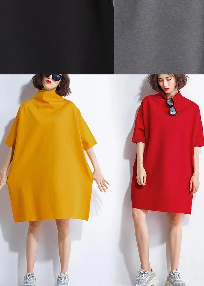 Classy Red Loose Turtleneck Summer Party Dresses Half Sleeve - Image 5