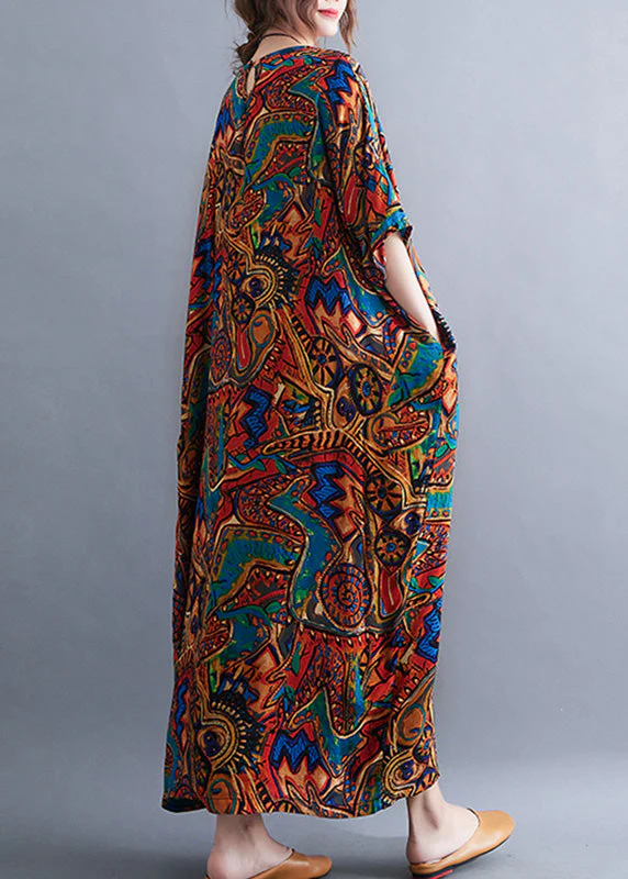 Classy Red O-Neck Print Cozy Long Dresses Summer - Image 5