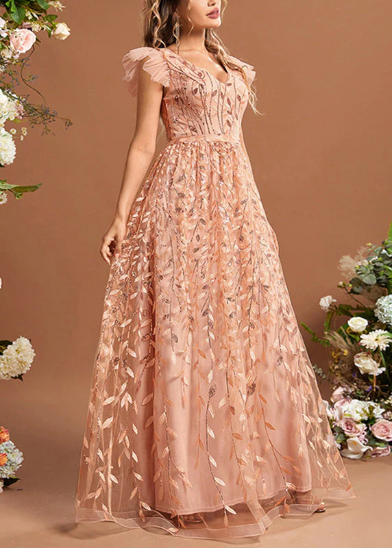 Classy Ruffled Patchwork High Waist Tulle Maxi Dresses Summer - Image 3