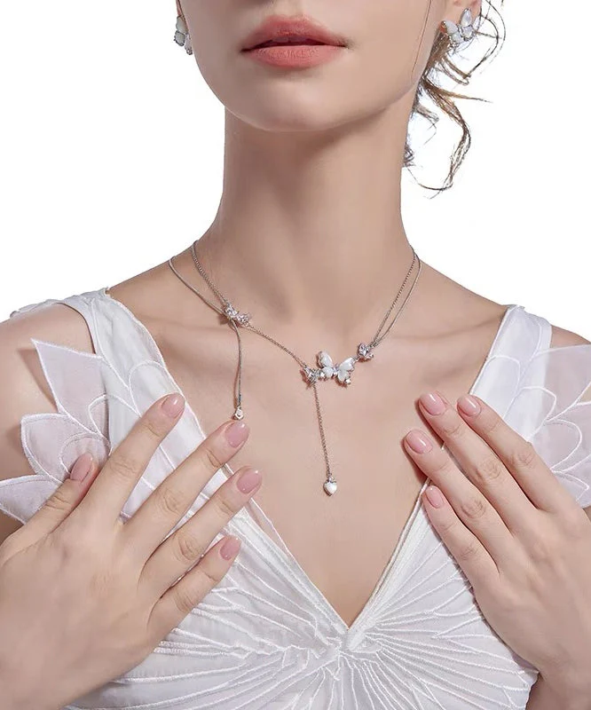 Classy Silk Alloy Zircon Fritillary Pendant Necklace - Image 3