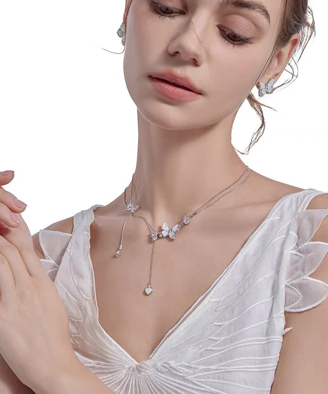 Classy Silk Alloy Zircon Fritillary Pendant Necklace - Image 4