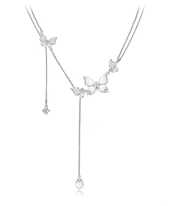 Classy Silk Alloy Zircon Fritillary Pendant Necklace - Image 5