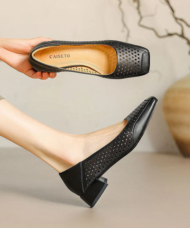 Classy Splicing Chunky Shoes Blue Sheepskin Hollow Out - Image 2