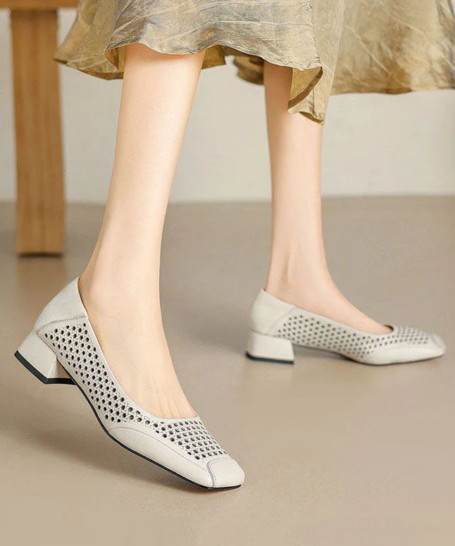 Classy Splicing Chunky Shoes Blue Sheepskin Hollow Out - Image 3