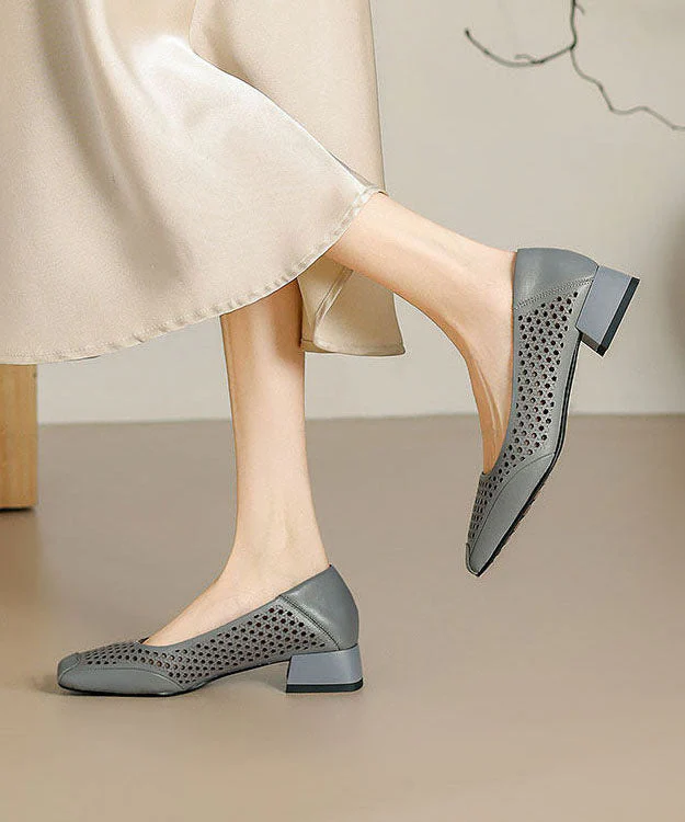 Classy Splicing Chunky Shoes Blue Sheepskin Hollow Out - Image 4
