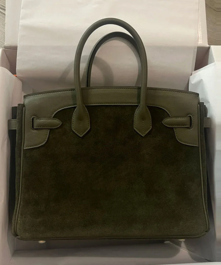 Classy Tea Green Solid Durable Large Capacity Fine Suede Tote Handbag - Image 3
