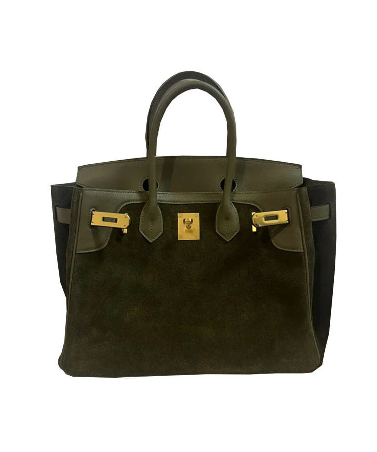 Classy Tea Green Solid Durable Large Capacity Fine Suede Tote Handbag - Image 5