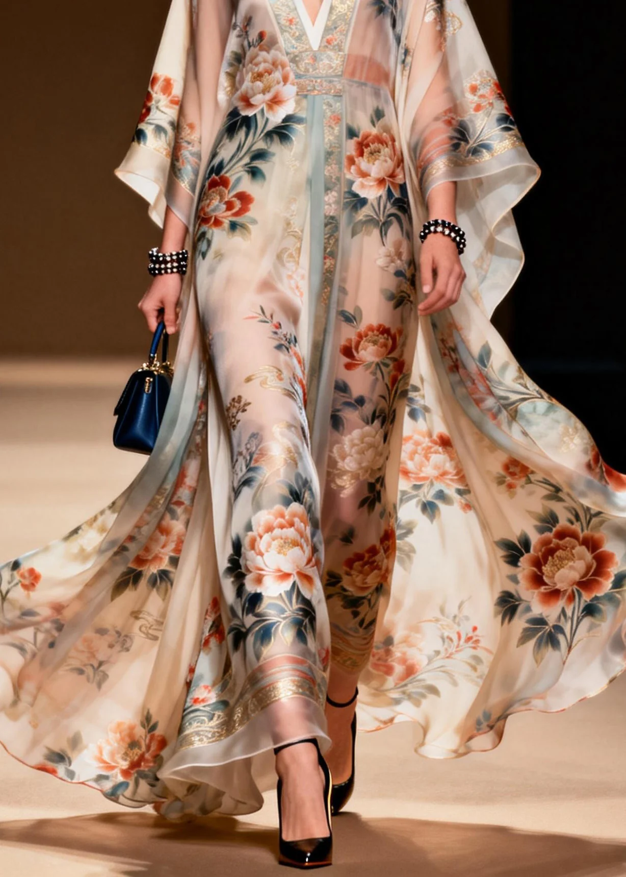 Classy V Neck Print Chiffon Long Dress Spring - Image 4