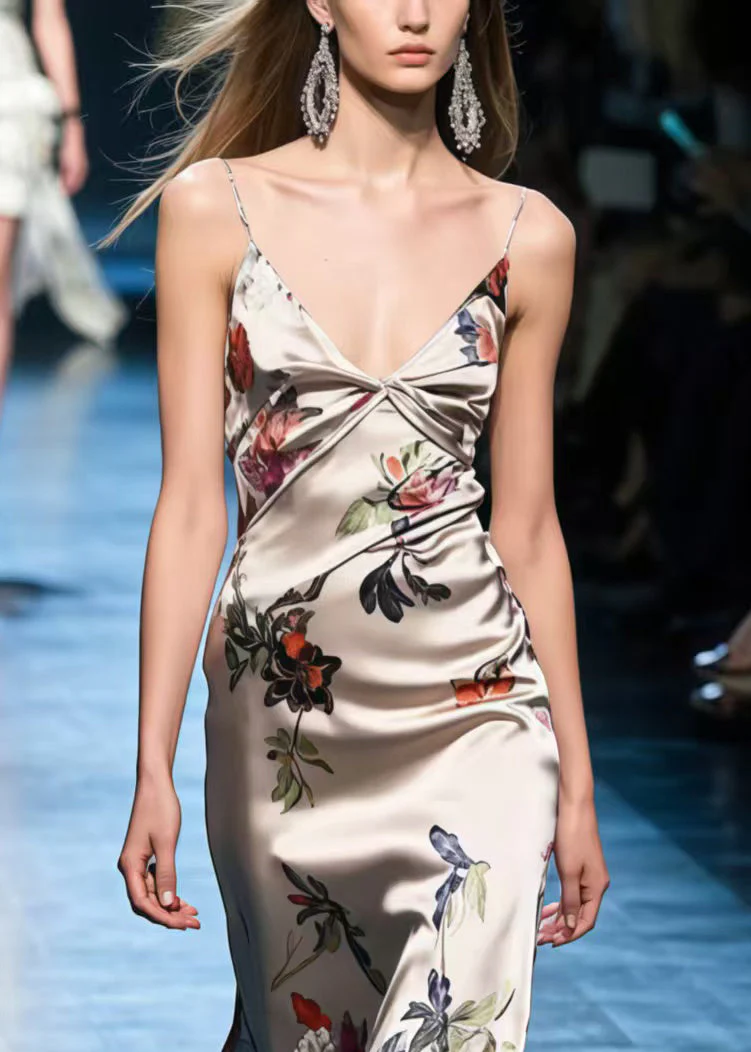 Classy V Neck Print Silk Cami Dresses Summer - Image 2