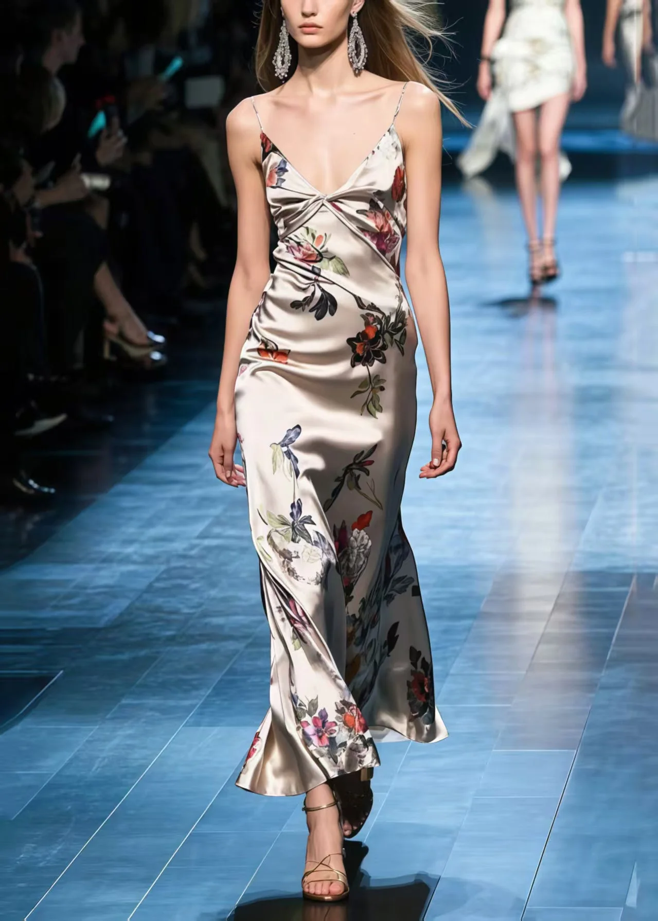 Classy V Neck Print Silk Cami Dresses Summer - Image 3