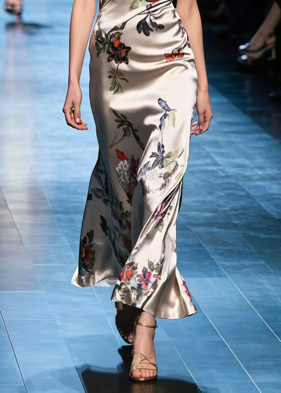 Classy V Neck Print Silk Cami Dresses Summer - Image 4