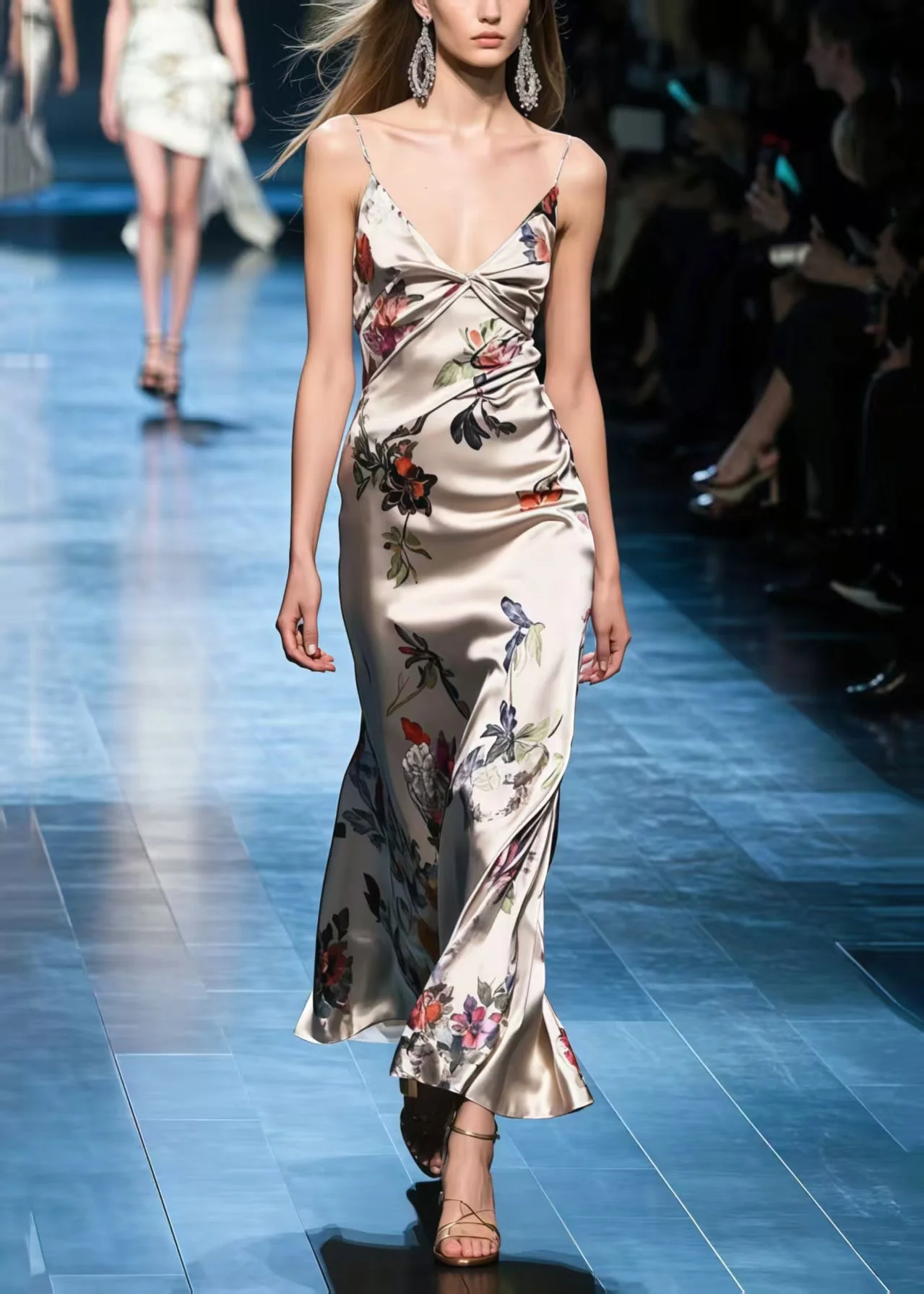 Classy V Neck Print Silk Cami Dresses Summer - Image 5