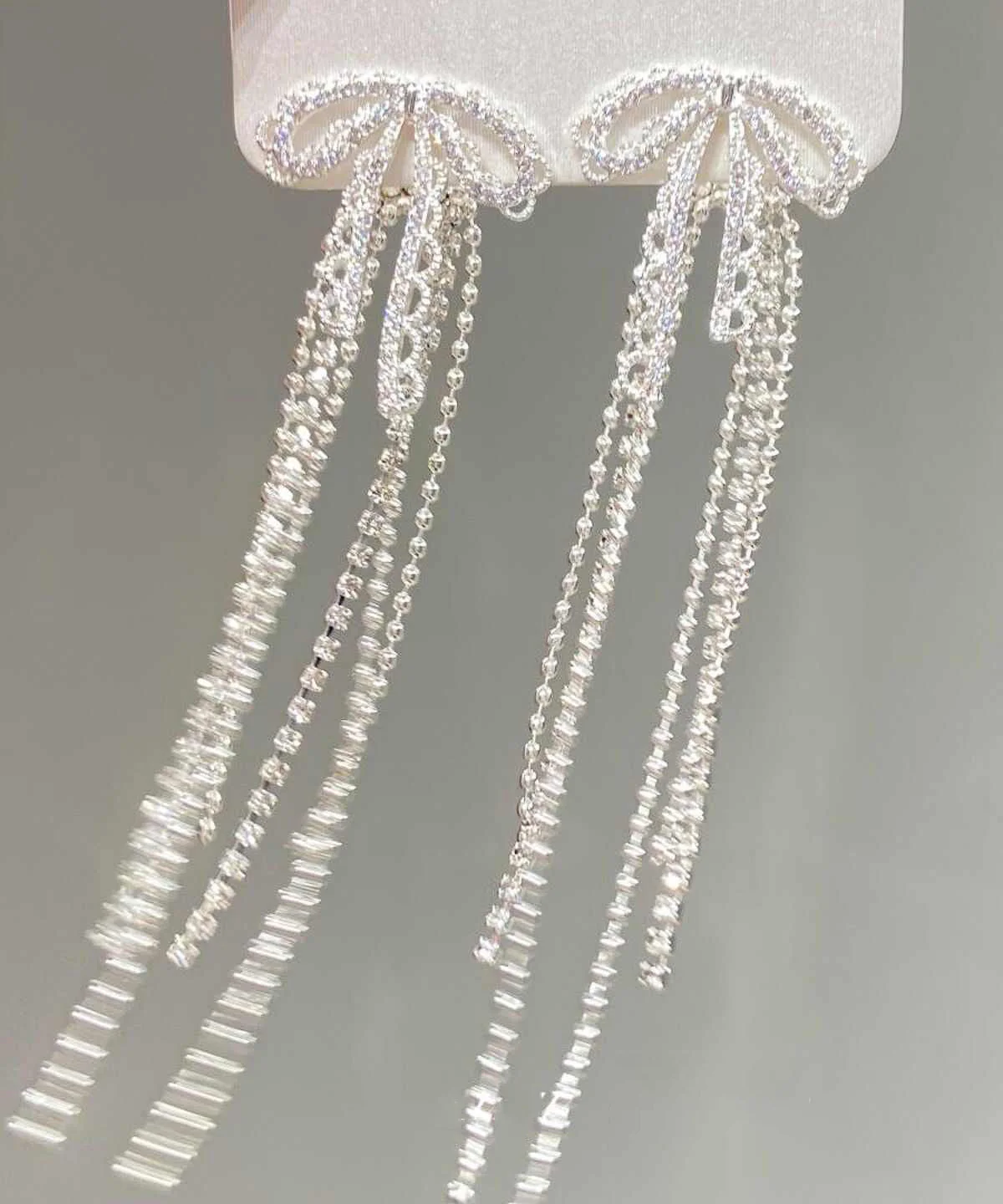 Classy White Alloy Lace Bow Tassel Drop Earrings