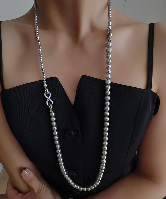 Classy White Alloy Pearl Beading Mltiple Ways To Wear Bead Necklace - Image 4