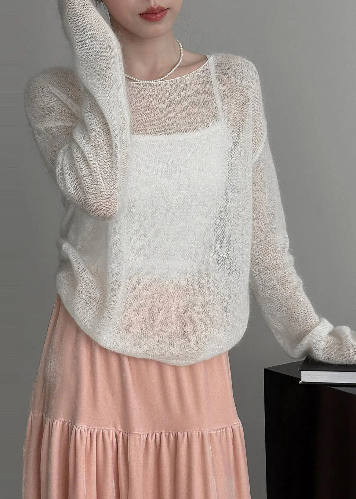 Classy White Hollow Out Knit Blouse Top Spring - Image 4