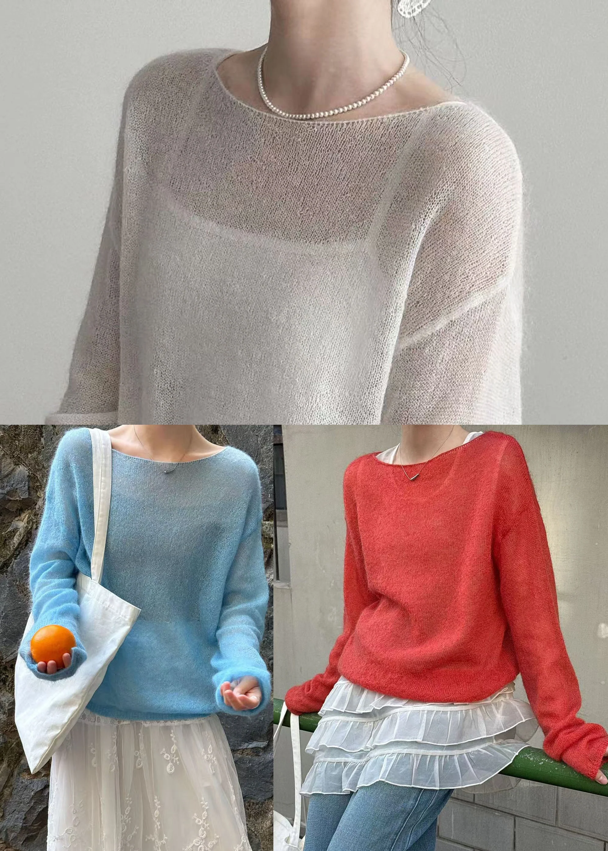 Classy White Hollow Out Knit Blouse Top Spring - Image 5
