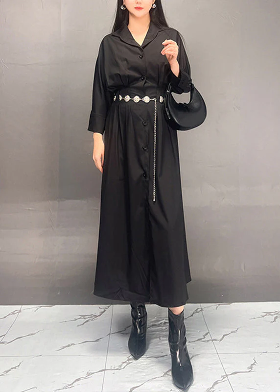 Classy White Notched Button Tunic Vacation Long Dresses Spring - Image 2