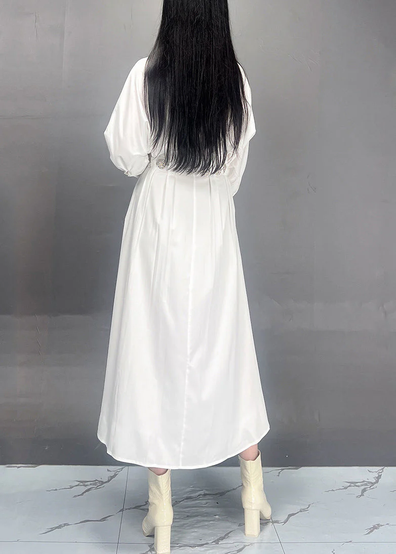 Classy White Notched Button Tunic Vacation Long Dresses Spring - Image 5