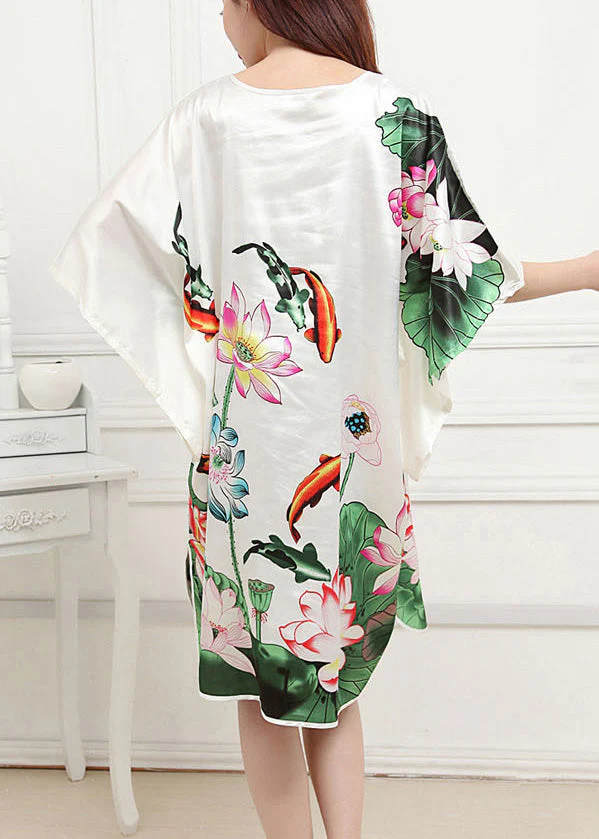 Classy White O-Neck Lotus Mid Dress Summer Pajamas - Image 5