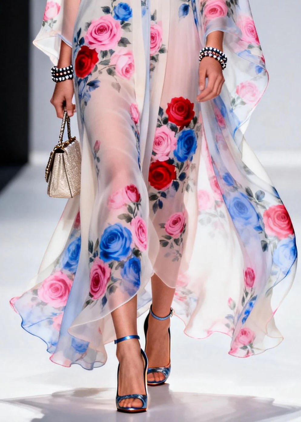 Classy White Oversized Floral Print Chiffon Sheer Dresses Summer - Image 4