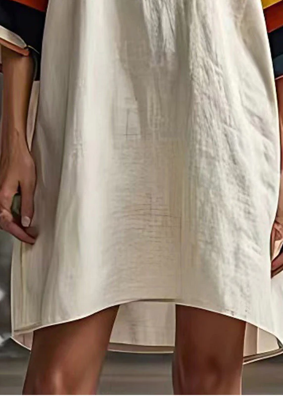 Classy White Oversized Patchwork Cotton Mid Dress Summer - Image 5
