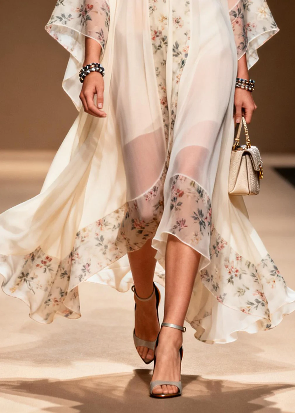 Classy White Oversized Patchwork Print Chiffon Holiday Dress Summer - Image 4
