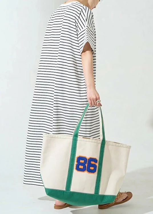 Classy White Oversized Striped Cotton Maxi Dress Summer - Image 3