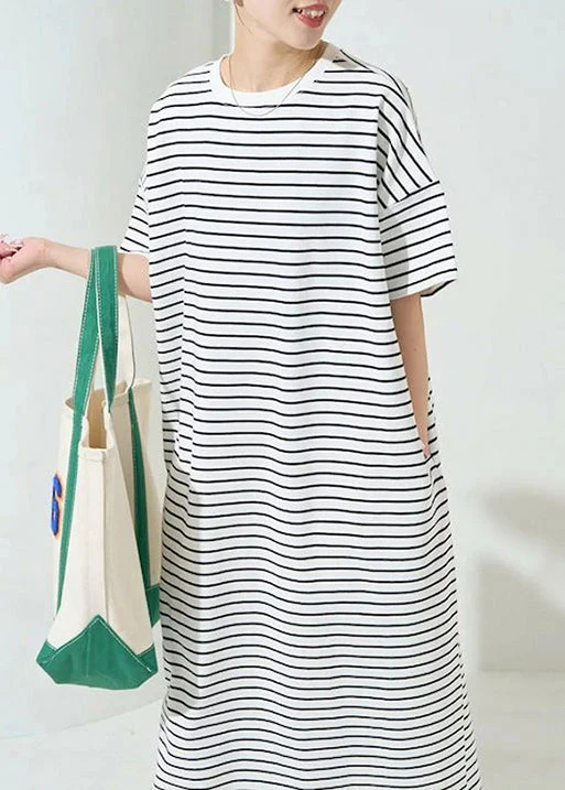 Classy White Oversized Striped Cotton Maxi Dress Summer - Image 5